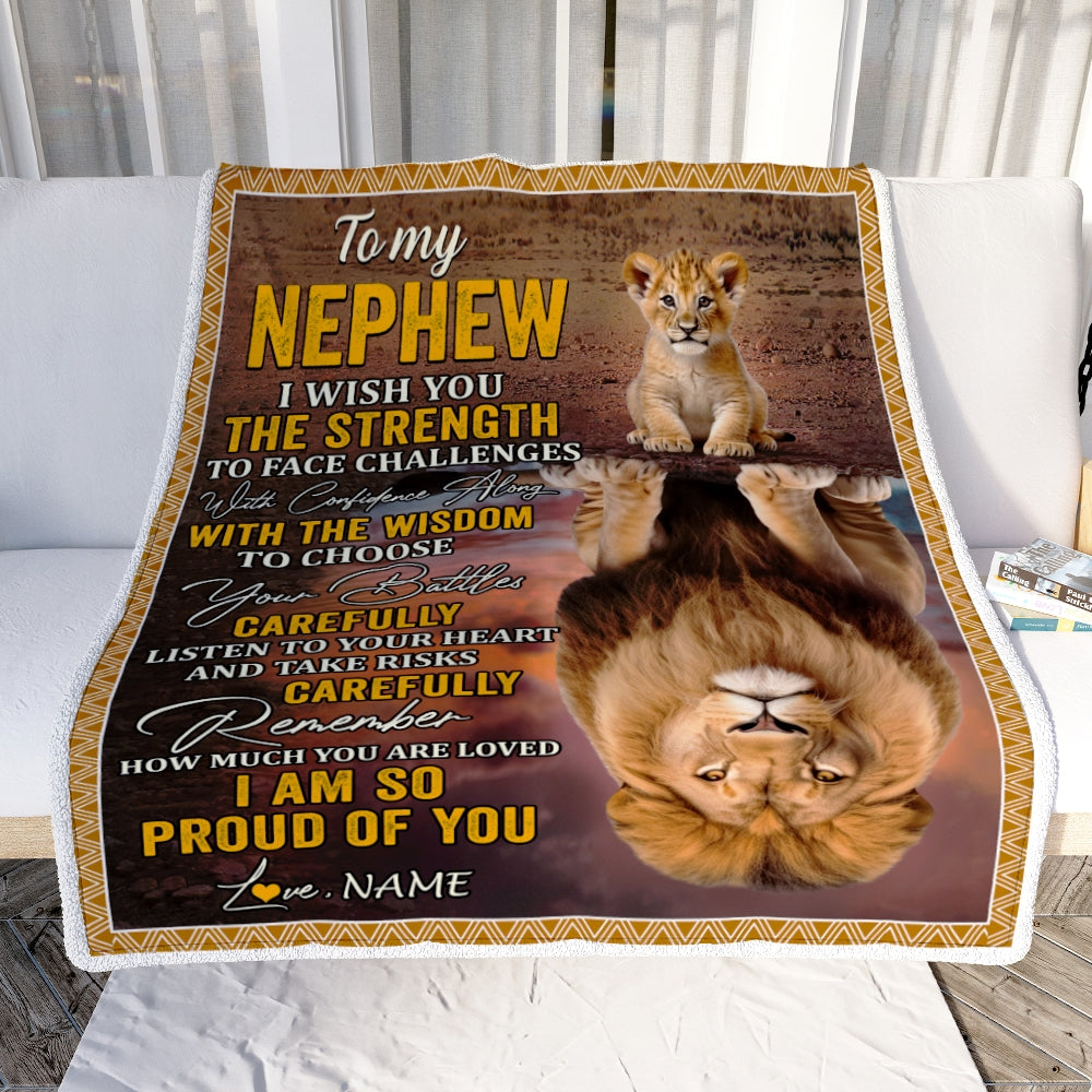 Personalized To My Nephew Blanket From Uncle Aunt I Wish You The Strength Lion Nephew Birthday Graduation Christmas Gift Bed Quilt Fleece Throw Blanket | siriusteestore