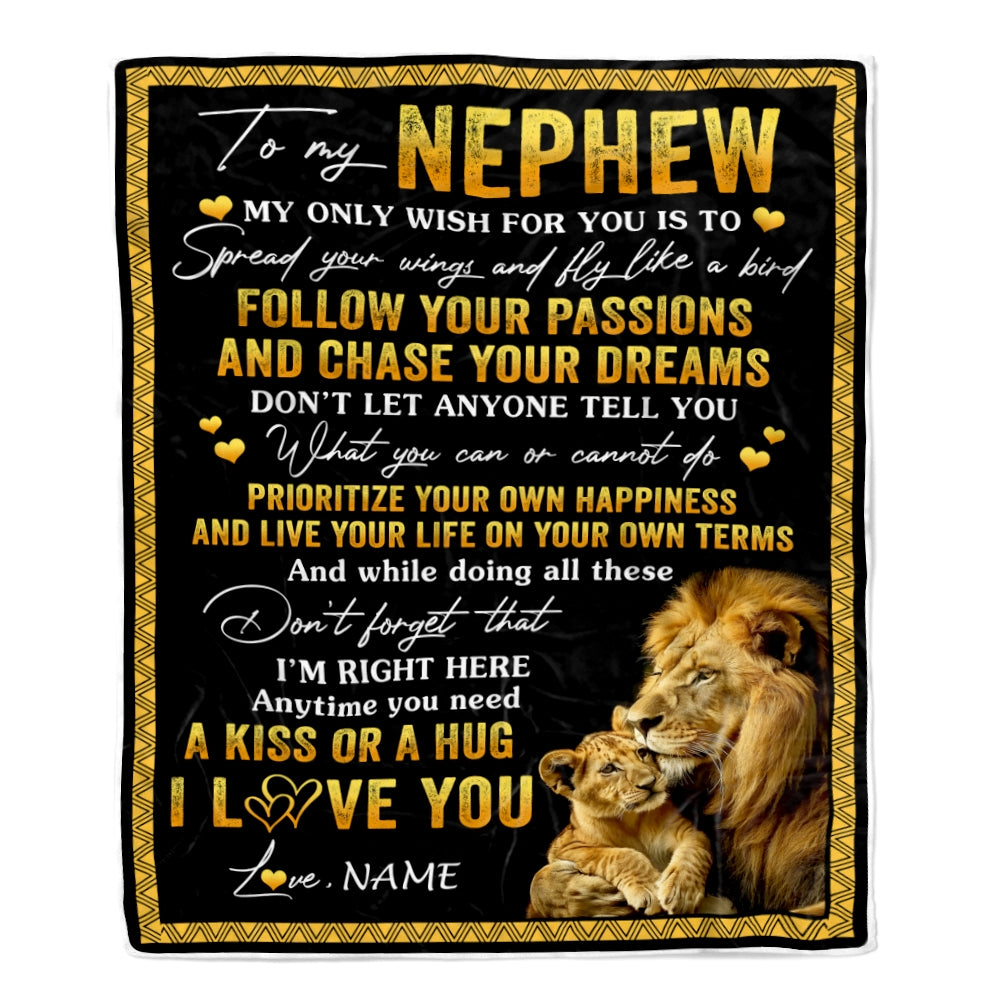 Personalized To My Nephew Blanket From Uncle Lion My Only Wish For You Nephew Birthday Graduation Christmas Customized Bed Fleece Throw Blanket | siriusteestore