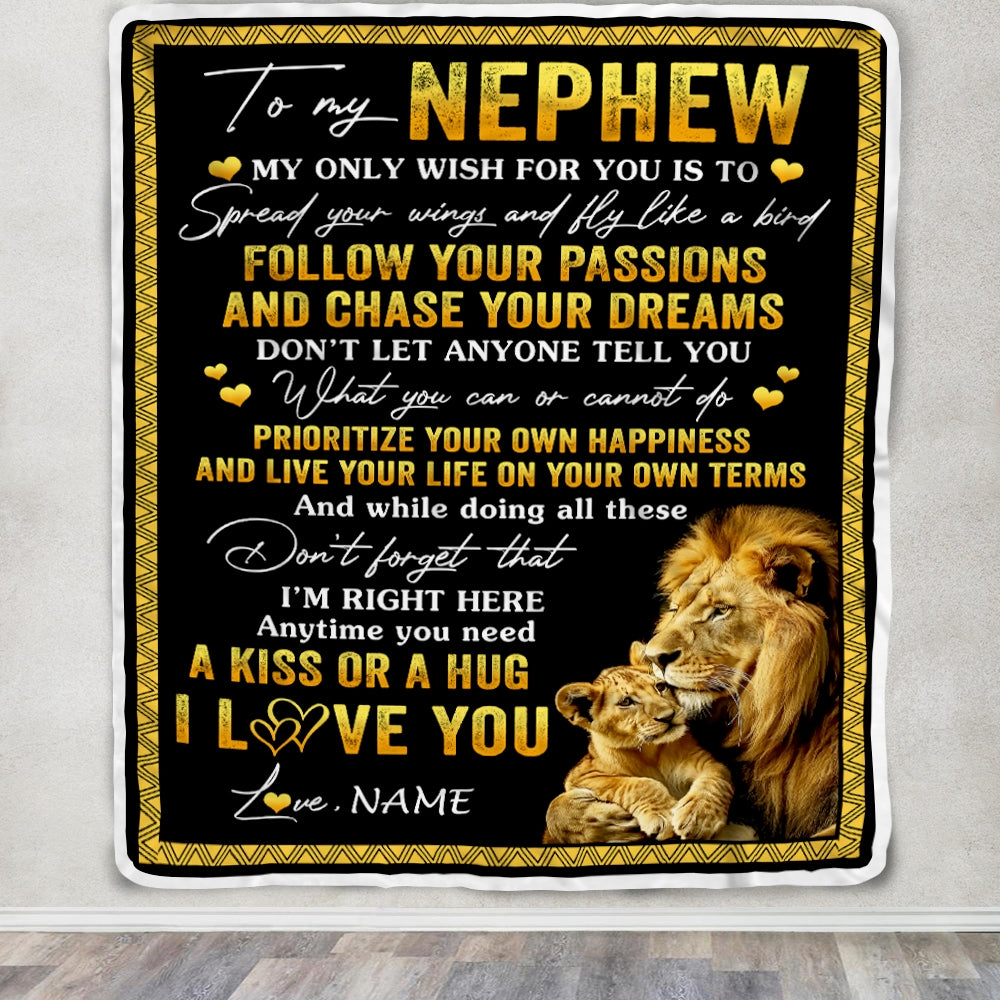Personalized To My Nephew Blanket From Uncle Lion My Only Wish For You Nephew Birthday Graduation Christmas Customized Bed Fleece Throw Blanket | siriusteestore