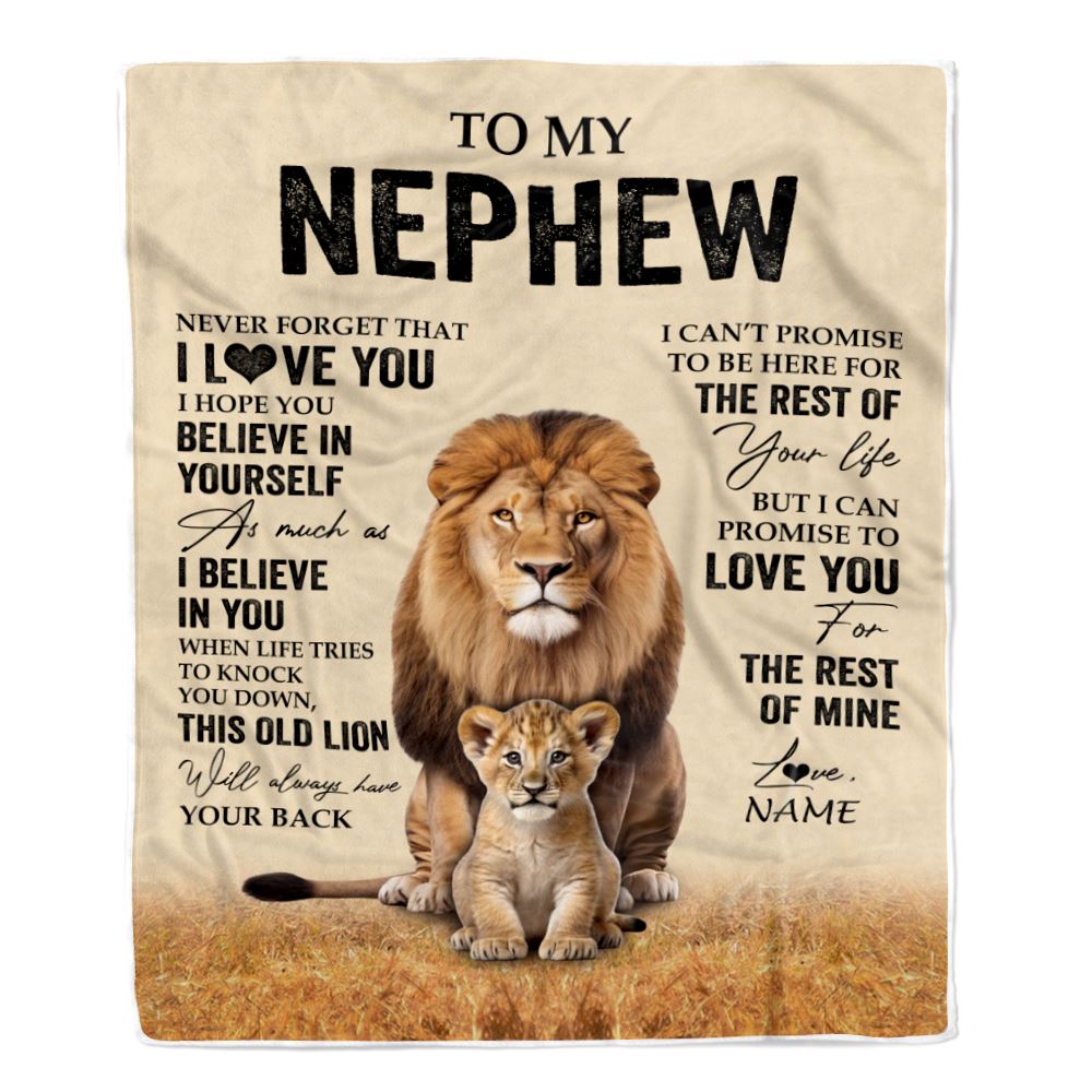 Personalized To My Nephew Blanket From Uncle Lion Never Forget That I Love You Nephew Birthday Gifts Graduation Christmas Customized Fleece Throw Blanket | siriusteestore