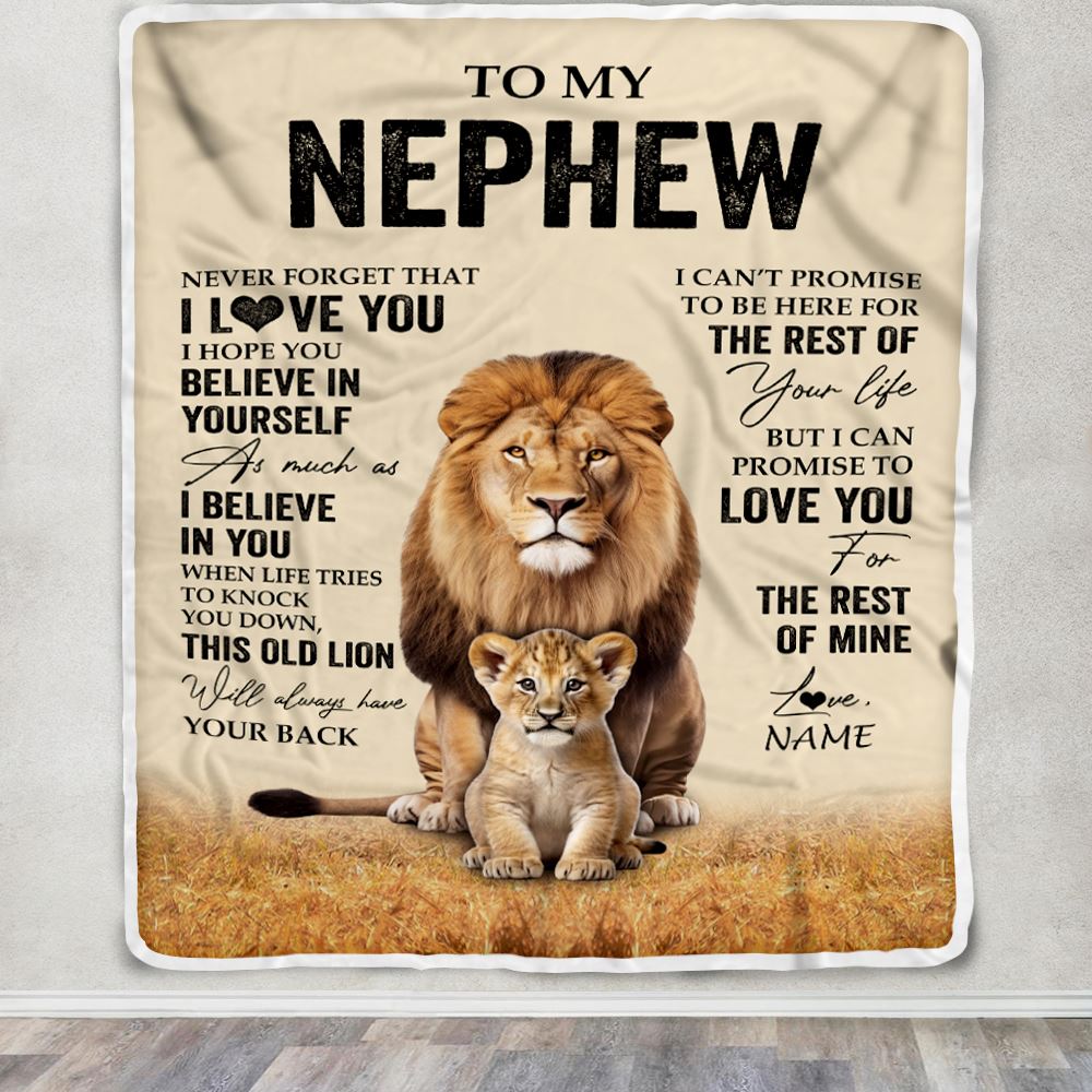 Personalized To My Nephew Blanket From Uncle Lion Never Forget That I Love You Nephew Birthday Gifts Graduation Christmas Customized Fleece Throw Blanket | siriusteestore