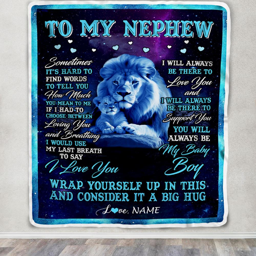 Personalized To My Nephew Blanket From Uncle Sometimes It's Hard Lion Nephew Gift Birthday Graduation Christmas Custom Customized Fleece Throw Blanket | siriusteestore