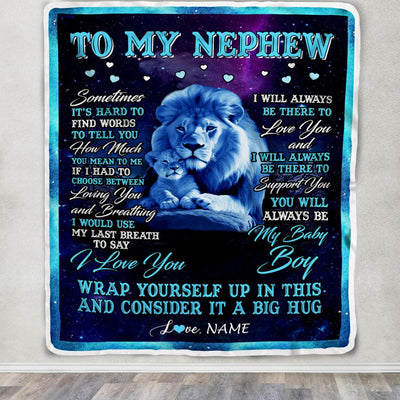 Personalized To My Nephew Blanket From Uncle Sometimes It's Hard Lion Nephew Gift Birthday Graduation Christmas Custom Customized Fleece Throw Blanket | siriusteestore