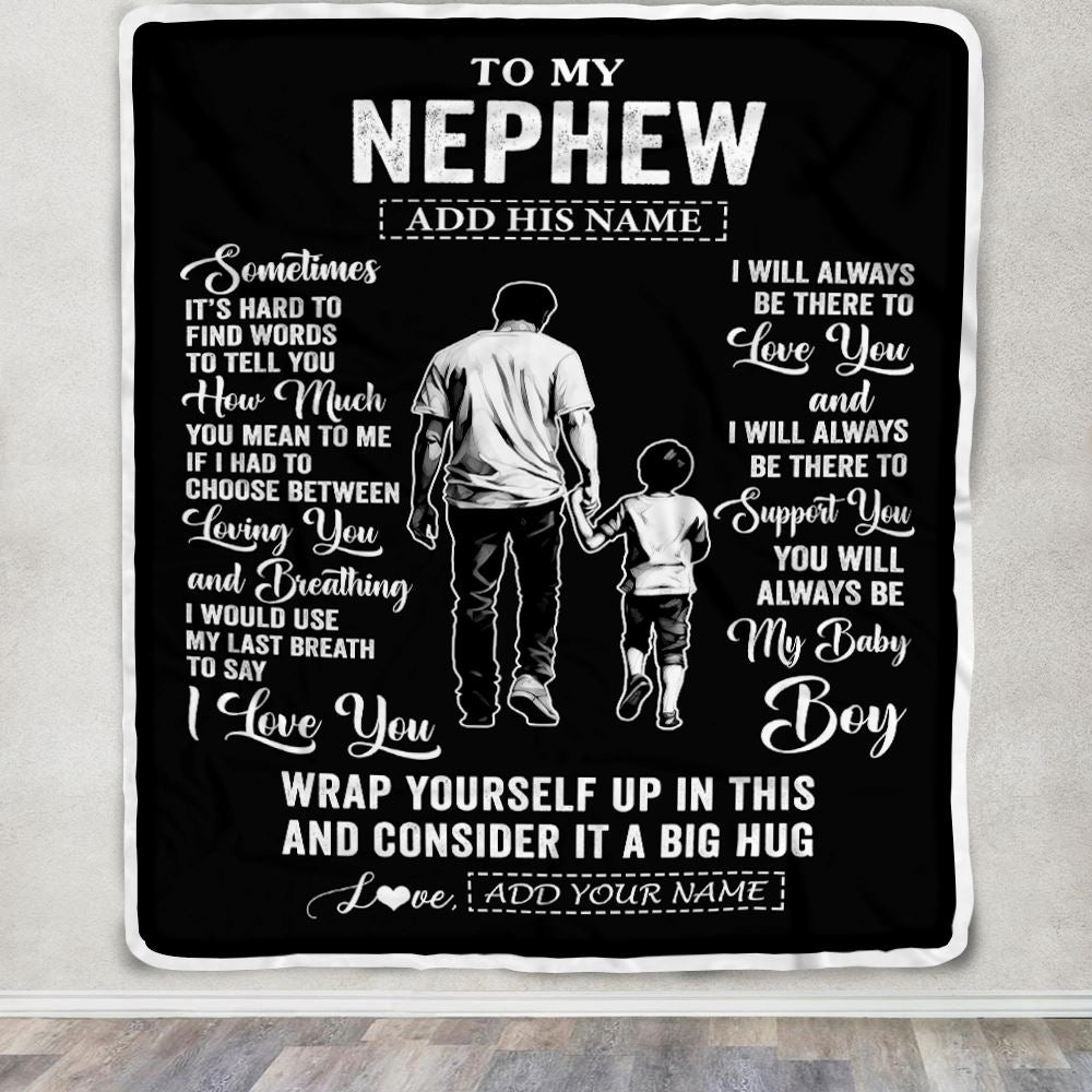 Personalized To My Nephew Blanket From Uncle Sometimes It's Hard Nephew Birthday Gifts Graduation Christmas Customized Fleece Throw Blanket | siriusteestore
