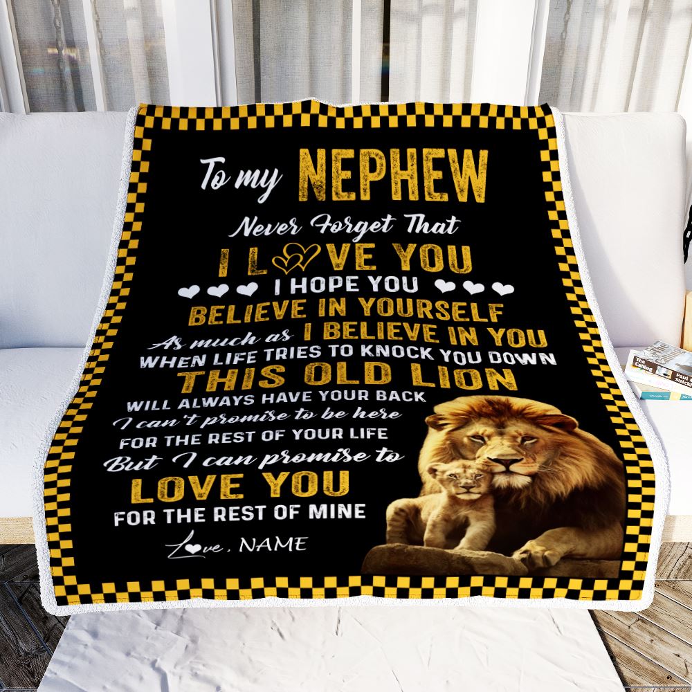 Personalized To My Nephew Blanket From Uncle This Old Lion Love You Nephew Birthday Graduation Christmas Customized Bed Fleece Throw Blanket | siriusteestore