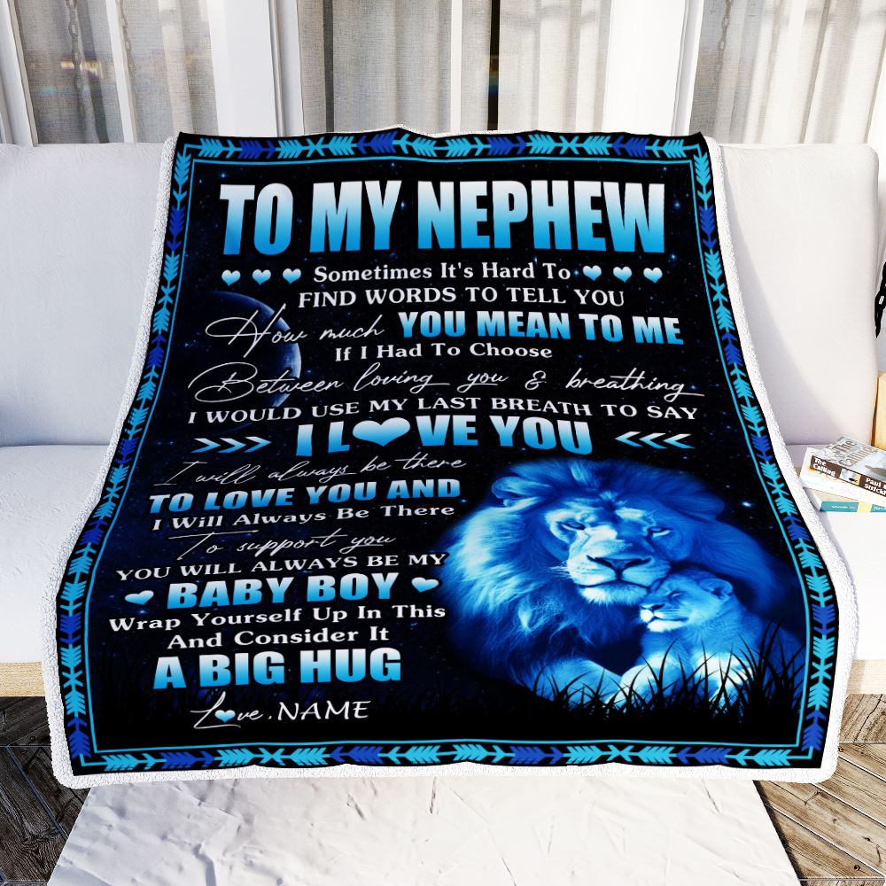 Personalized To My Nephew Blanket From Uncle You Mean Yo Me My Baby Boy Lion Nephew Birthday Graduation Christmas Customized Bed Fleece Throw Blanket | siriusteestore