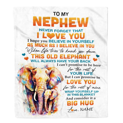 Personalized To My Nephew Blanket Gift From Aunt Uncle This Old Elephant Love You Nephew Birthday Graduation Christmas Customized Bed Fleece Throw Blanket | siriusteestore