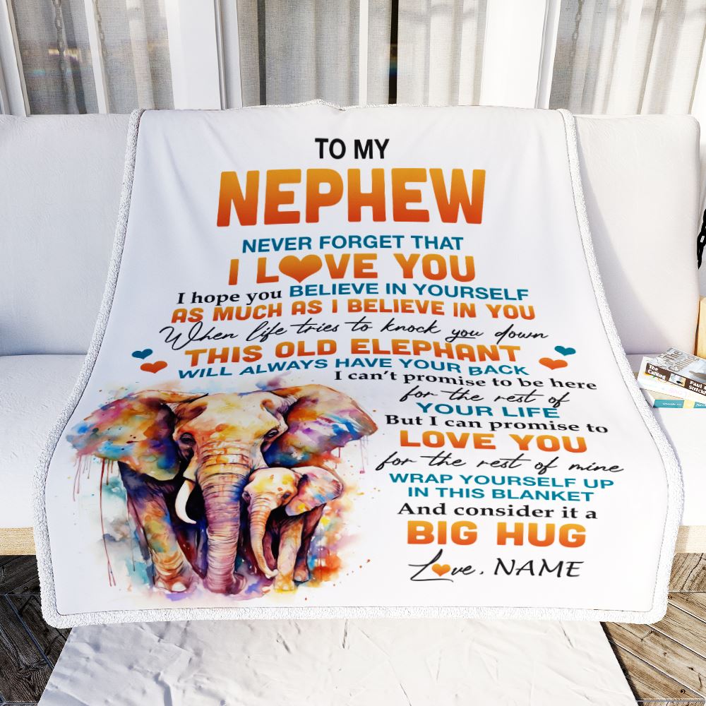 Personalized To My Nephew Blanket Gift From Aunt Uncle This Old Elephant Love You Nephew Birthday Graduation Christmas Customized Bed Fleece Throw Blanket | siriusteestore