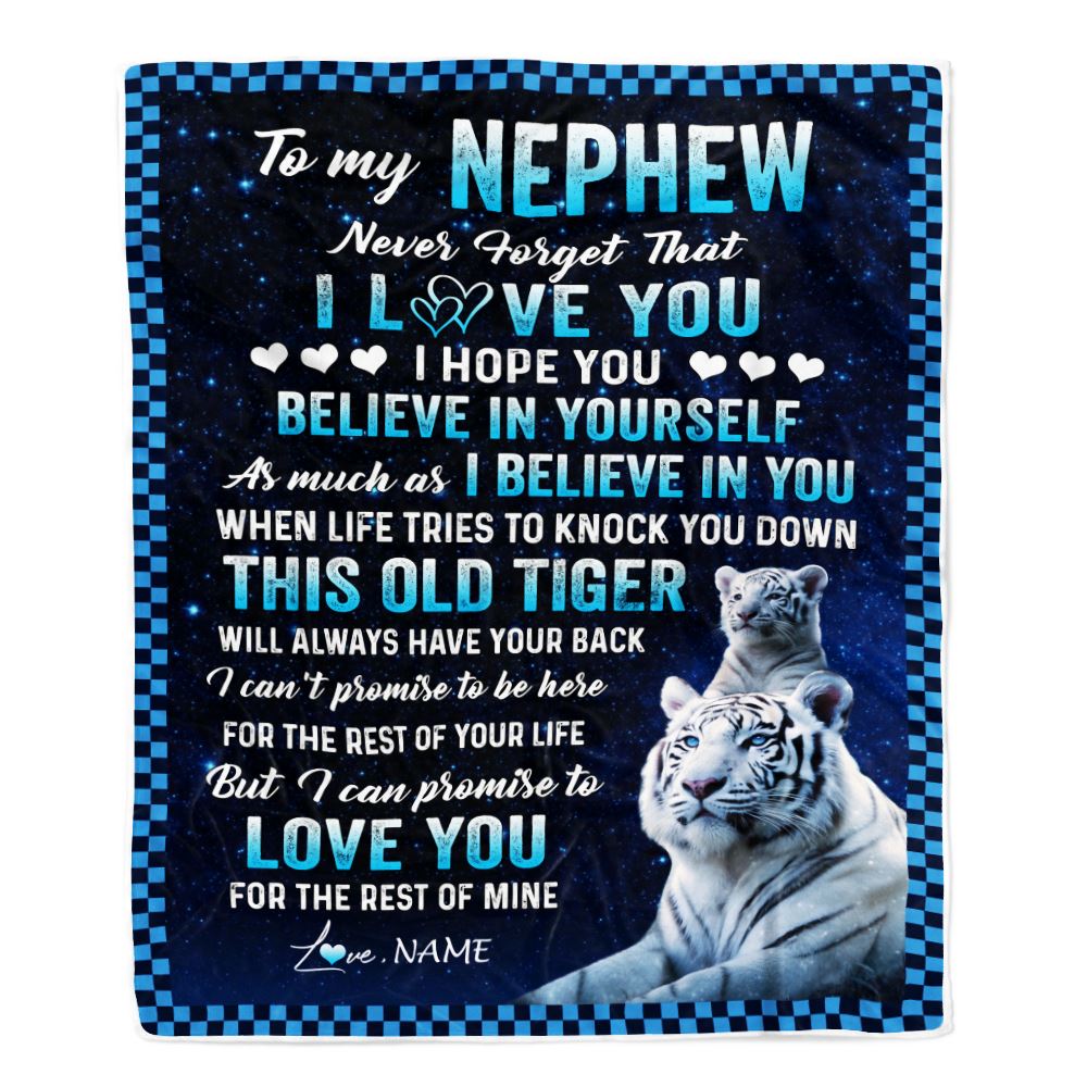 Personalized To My Nephew Blanket Gift From Aunt Uncle This Old Tiger Love You Nephew Birthday Graduation Christmas Customized Bed Fleece Throw Blanket | siriusteestore