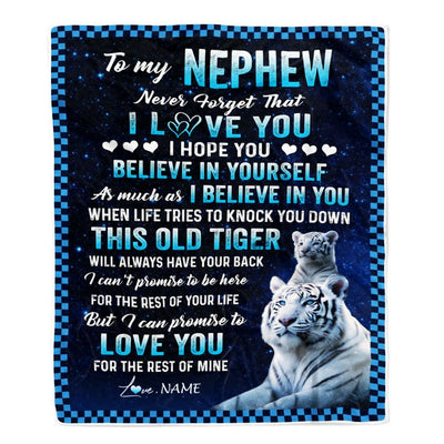 Personalized To My Nephew Blanket Gift From Aunt Uncle This Old Tiger Love You Nephew Birthday Graduation Christmas Customized Bed Fleece Throw Blanket | siriusteestore