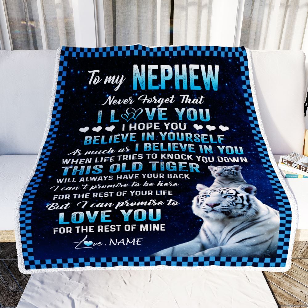 Personalized To My Nephew Blanket Gift From Aunt Uncle This Old Tiger Love You Nephew Birthday Graduation Christmas Customized Bed Fleece Throw Blanket | siriusteestore