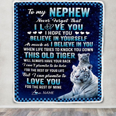 Personalized To My Nephew Blanket Gift From Aunt Uncle This Old Tiger Love You Nephew Birthday Graduation Christmas Customized Bed Fleece Throw Blanket | siriusteestore
