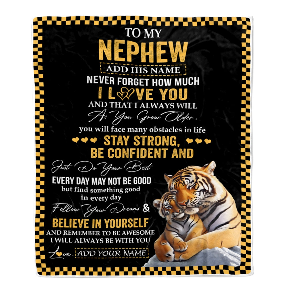 Personalized To My Nephew Blanket Tiger I Love You Forever From Aunt Auntie Uncle Nephew Birthday Gifts Christmas Graduation Customized Fleece Blanket | siriusteestore