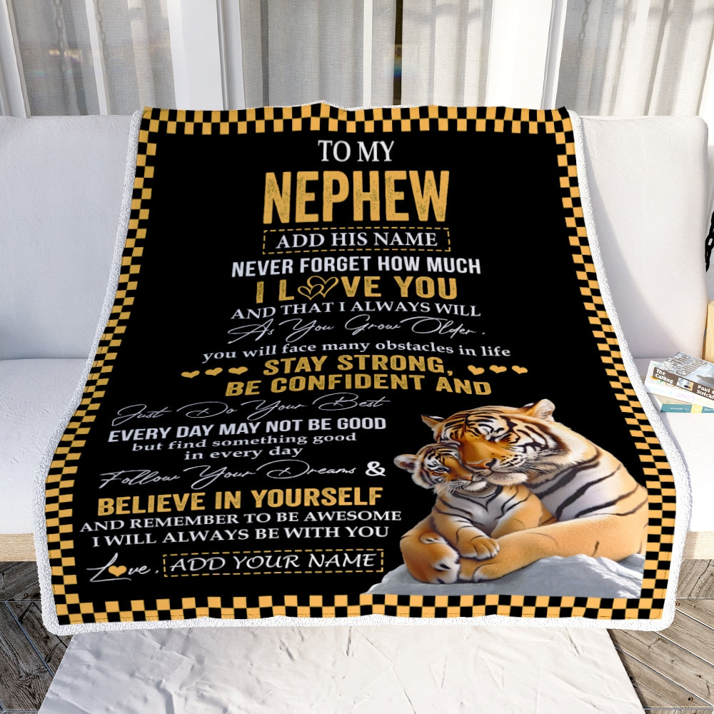 Personalized To My Nephew Blanket Tiger I Love You Forever From Aunt Auntie Uncle Nephew Birthday Gifts Christmas Graduation Customized Fleece Blanket | siriusteestore