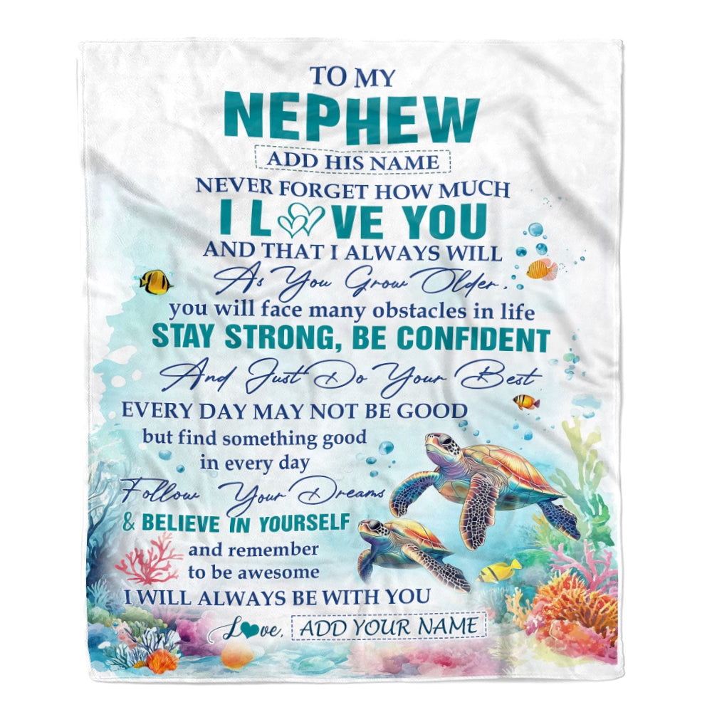 Personalized To My Nephew Blanket Turtle I Love You Forever From Aunt Auntie Uncle Nephew Birthday Gifts Christmas Graduation Customized Fleece Blanket | siriusteestore