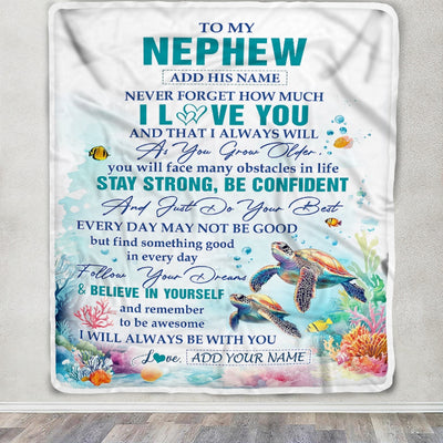 Personalized To My Nephew Blanket Turtle I Love You Forever From Aunt Auntie Uncle Nephew Birthday Gifts Christmas Graduation Customized Fleece Blanket | siriusteestore