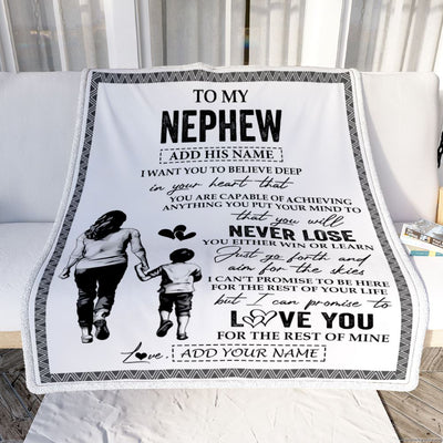 Personalized To My Nephew Blanket You Will Never Lose From Aunt Auntie Nephew Birthday Gifts Graduation Christmas Customized Fleece Throw Blanket | siriusteestore