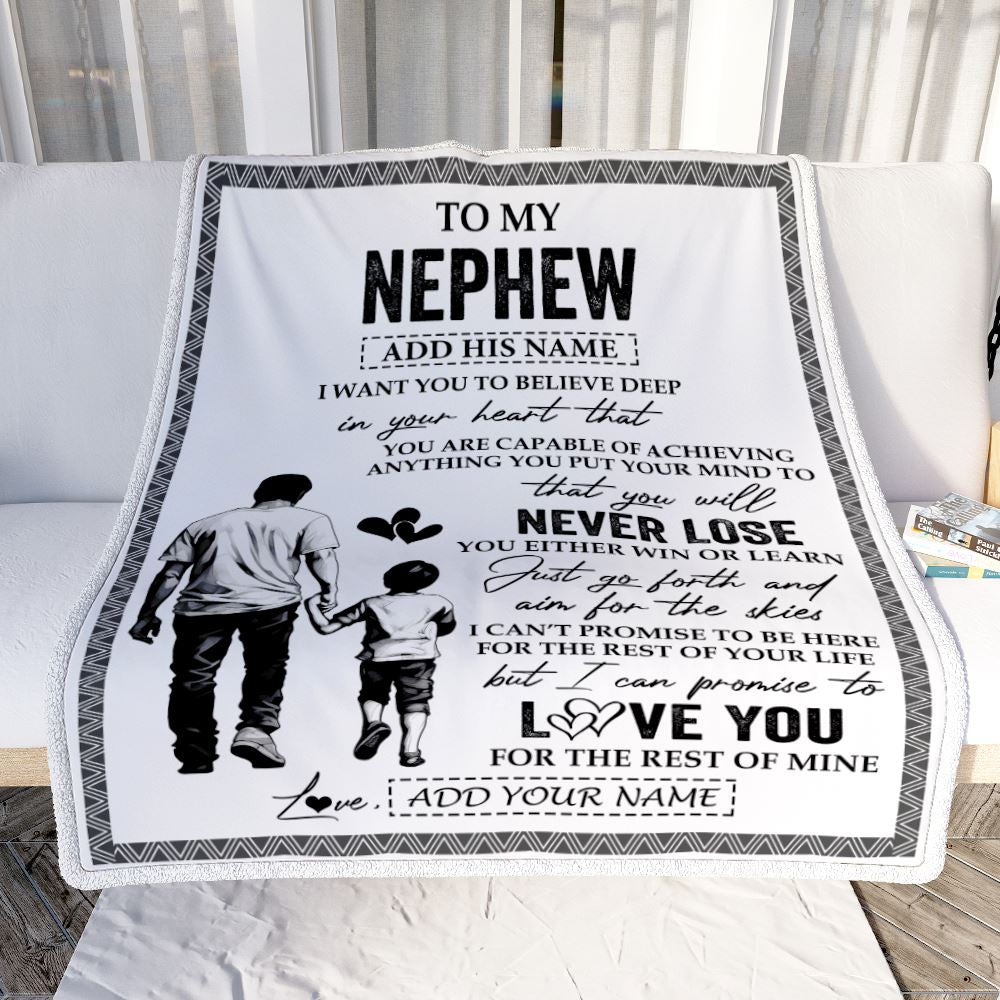 Personalized To My Nephew Blanket You Will Never Lose From Uncle Nephew Birthday Gifts Graduation Christmas Customized Fleece Throw Blanket | siriusteestore