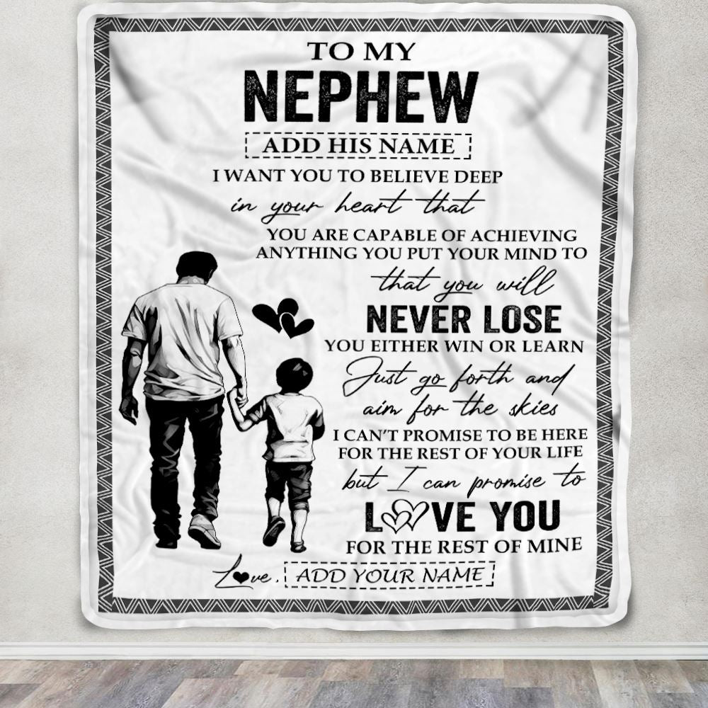 Personalized To My Nephew Blanket You Will Never Lose From Uncle Nephew Birthday Gifts Graduation Christmas Customized Fleece Throw Blanket | siriusteestore