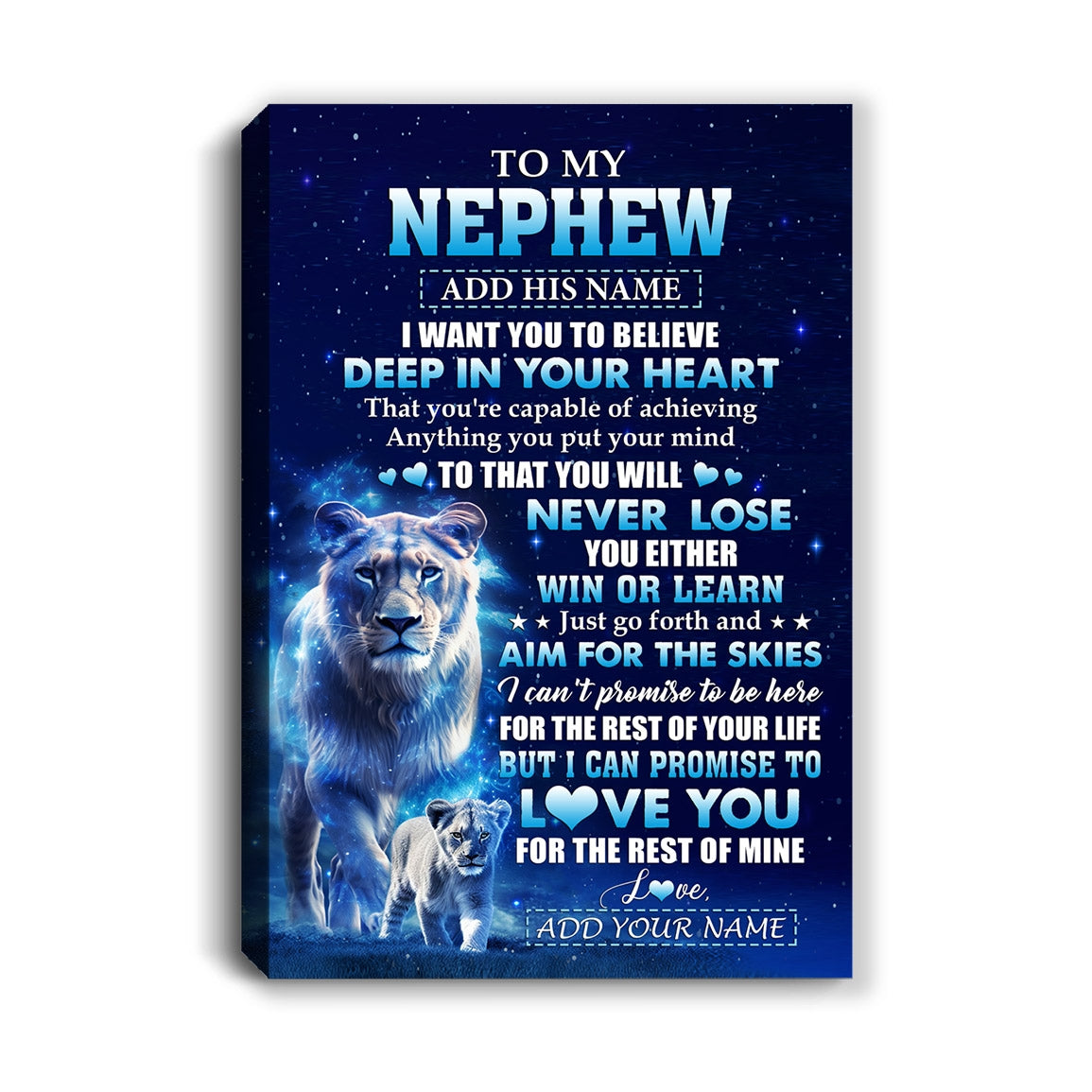 Personalized To My Nephew Canvas From Aunt Auntie Believe Your Heart Nephew Gift Birthday Graduation Christmas Custom Wall Art Print Framed Canvas | siriusteestore