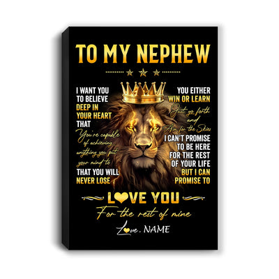 Personalized To My Nephew Canvas From Aunt Auntie Uncle You Will Never Lose Lion Nephew Birthday Gifts Graduation Christmas Custom Wall Art Print Framed Canvas | siriusteestore