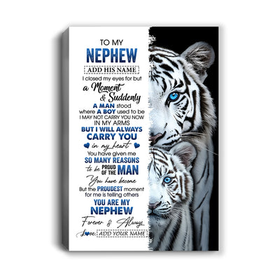 Personalized To My Nephew Canvas From Aunt Uncle I Close My Eyes White Tiger Nephew Birthday Gift Graduation Christmas Custom Wall Decor Framed Canvas | siriusteestore