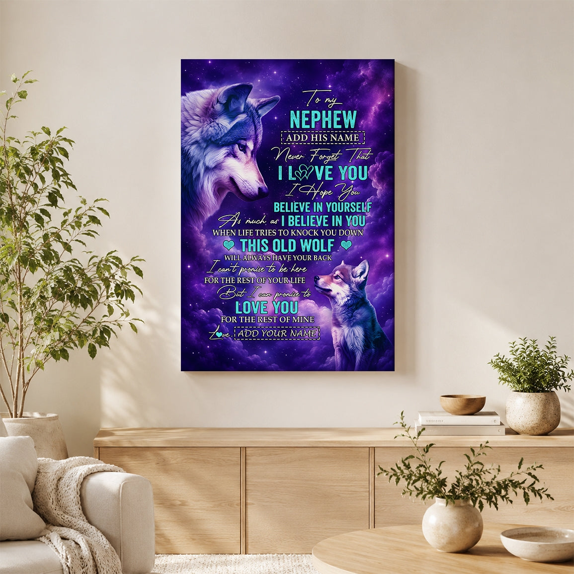 Personalized To My Nephew Canvas From Aunt Uncle Wolf Never Forget I Love You Nephew Birthday Gifts Graduation Christmas Custom Wall Art Framed Canvas | siriusteestore