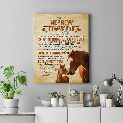 Personalized To My Nephew Canvas From Uncle Aunt Auntie Always Remember I Love You Horse Nephew Birthday Gifts Graduation Christmas Custom Wall Art Print Framed Canvas | siriusteestore