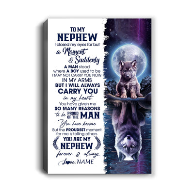 Personalized To My Nephew Canvas From Uncle Aunt Auntie I Close My Eyes Wolf Nephew Birthday Gifts Graduation Christmas Custom Wall Art Print Framed Canvas | siriusteestore