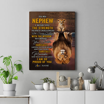 Personalized To My Nephew Canvas From Uncle Aunt Auntie I Wish You The Strength Lion Nephew Birthday Gifts Graduation Christmas Custom Wall Art Print Framed Canvas | siriusteestore