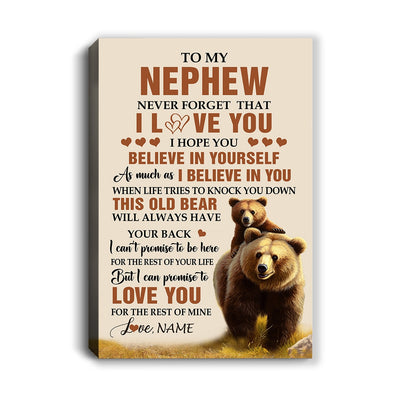 Personalized To My Nephew Canvas From Uncle Aunt Auntie This Old Bear Love You Nephew Birthday Gifts Graduation Christmas Custom Wall Art Print Framed Canvas | siriusteestore