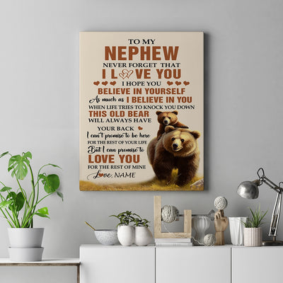 Personalized To My Nephew Canvas From Uncle Aunt Auntie This Old Bear Love You Nephew Birthday Gifts Graduation Christmas Custom Wall Art Print Framed Canvas | siriusteestore