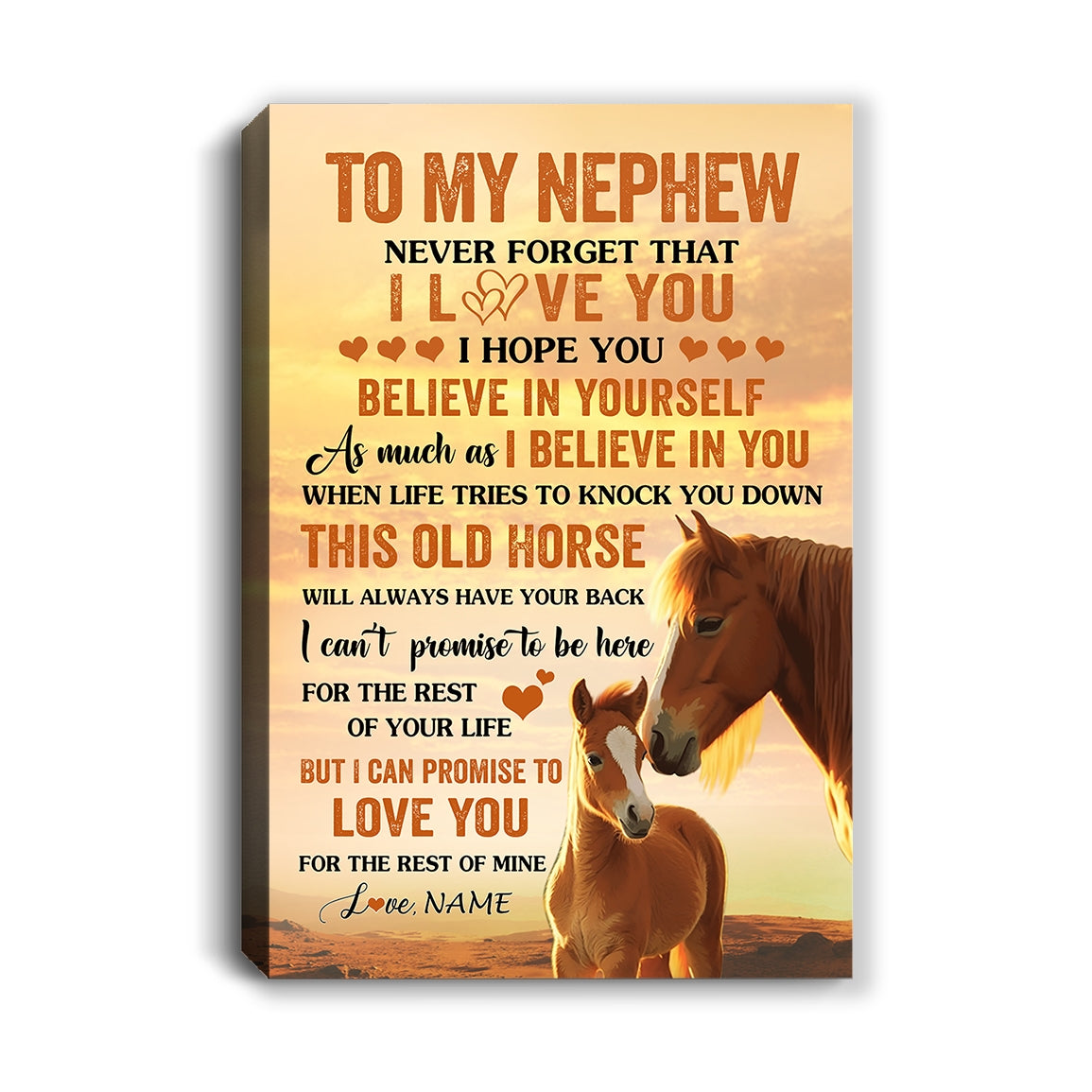 Personalized To My Nephew Canvas From Uncle Aunt Auntie This Old Horse Love You Nephew Birthday Gifts Graduation Christmas Custom Wall Art Print Framed Canvas | siriusteestore
