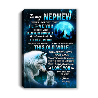 Personalized To My Nephew Canvas From Uncle Aunt Auntie This Old Wolf Love Nephew Birthday Gifts Graduation Christmas Custom Wall Art Print Framed Canvas | siriusteestore