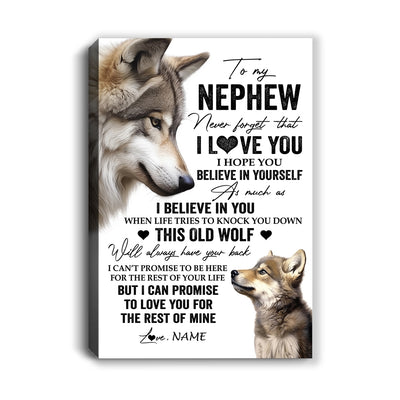 Personalized To My Nephew Canvas From Uncle Aunt Auntie This Old Wolf Love You Nephew Birthday Gifts Graduation Christmas Custom Wall Art Print Framed Canvas | siriusteestore