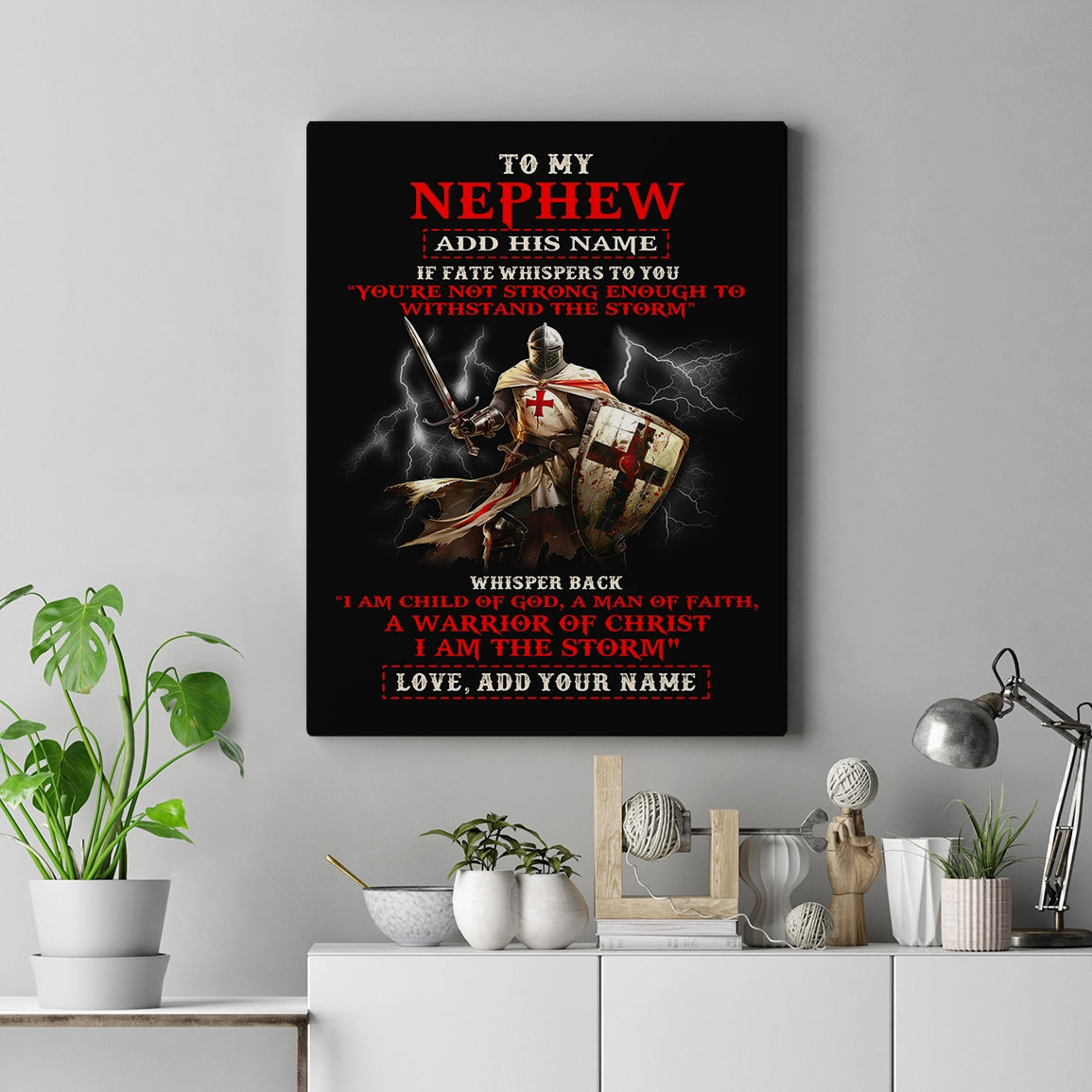 Personalized To My Nephew Canvas From Uncle Aunt For Men Warrior Knight Templar I Am The Storm Nephew Birthday Christmas Gift Custom Framed Canvas | siriusteestore