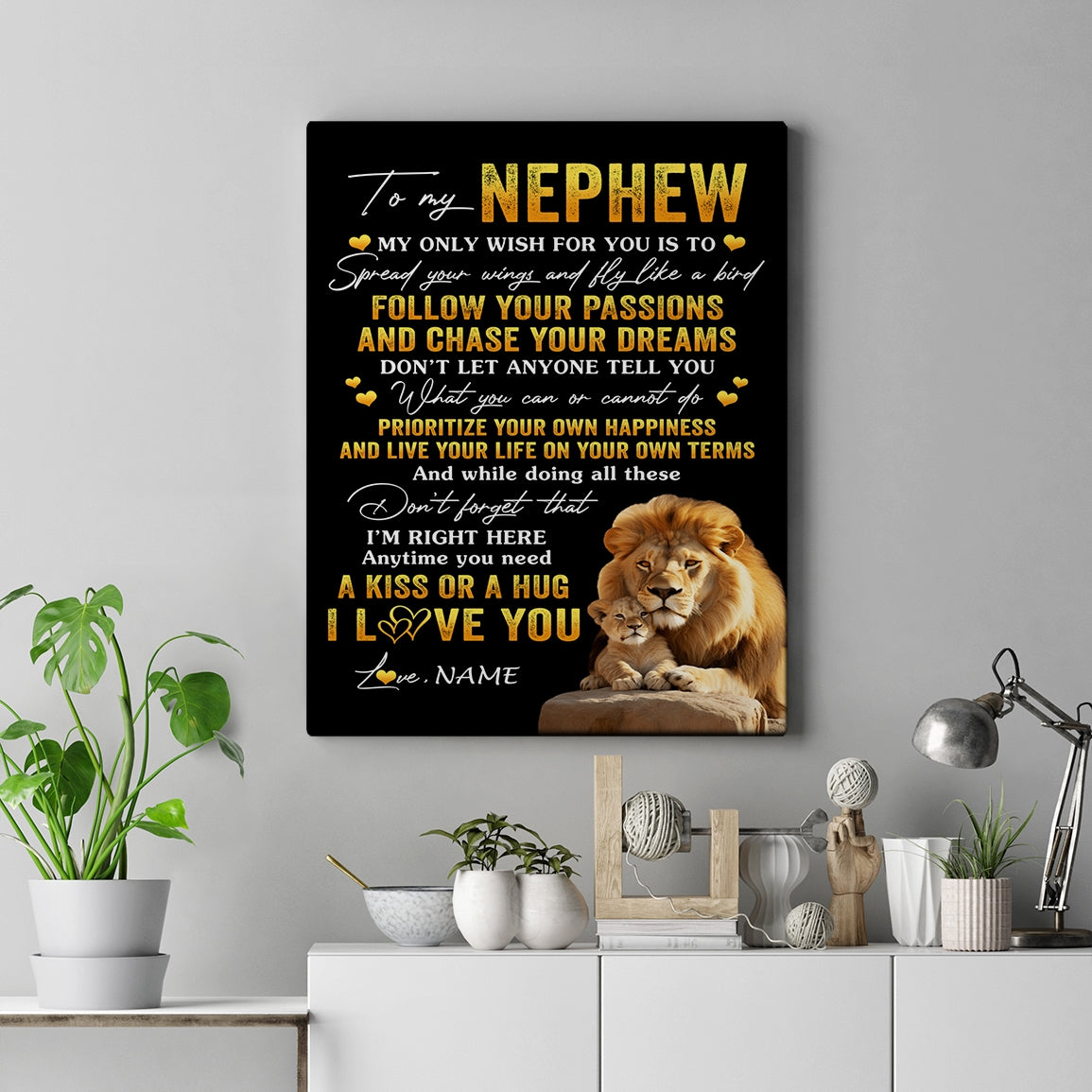 Personalized To My Nephew Canvas From Uncle Lion My Only Wish For You Nephew Birthday Gifts Graduation Christmas Custom Wall Art Print Framed Canvas | siriusteestore