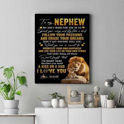 Personalized To My Nephew Canvas From Uncle Lion My Only Wish For You Nephew Birthday Gifts Graduation Christmas Custom Wall Art Print Framed Canvas | siriusteestore