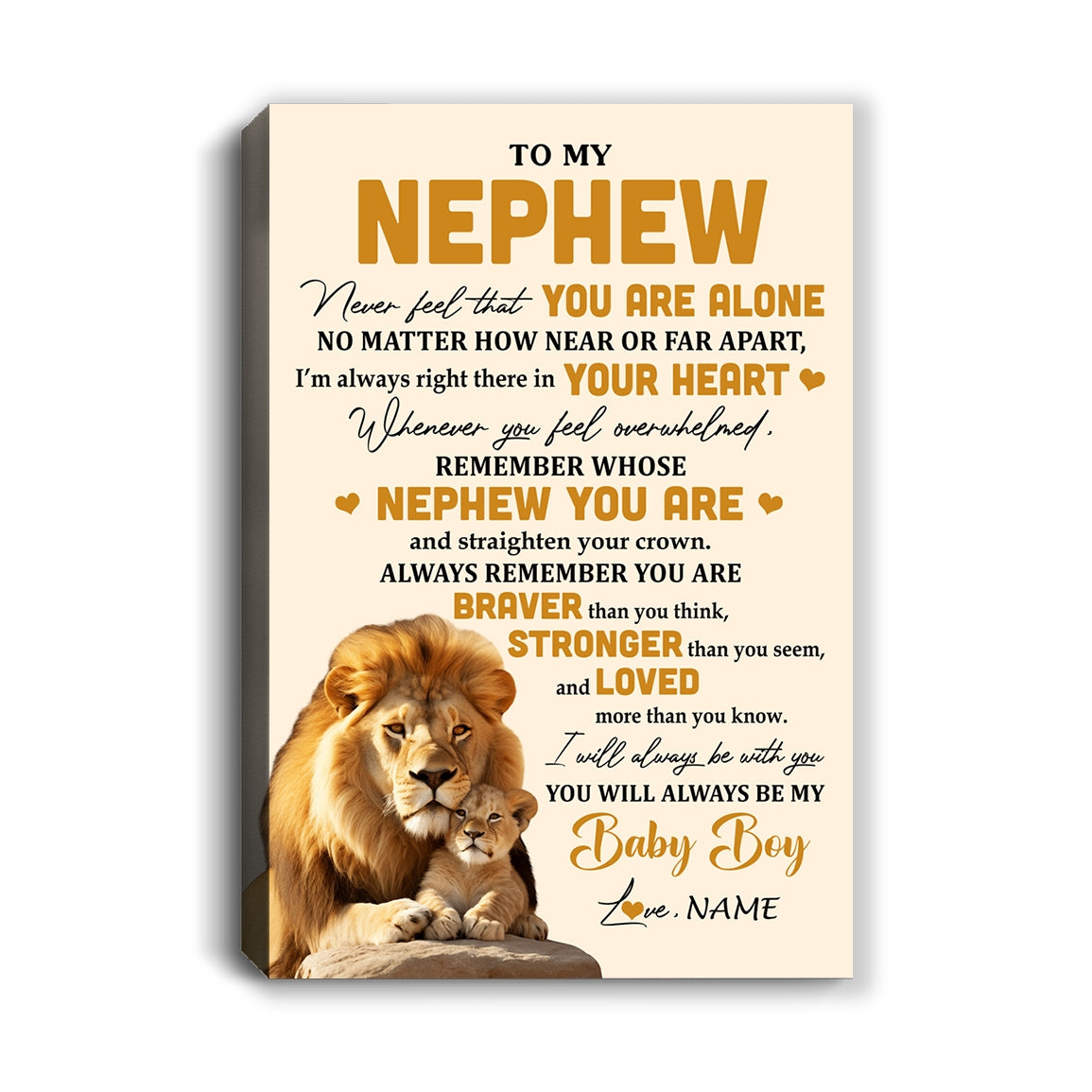 Personalized To My Nephew Canvas From Uncle Lion Never Feel That You Are Alone Great Nephew Jewelry Birthday Gifts Christmas Custom Wall Art Print Framed Canvas | siriusteestore