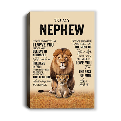 Personalized To My Nephew Canvas From Uncle Lion Never Forget That I Love You Nephew Birthday Gifts Graduation Christmas Custom Wall Art Print Framed Canvas | siriusteestore