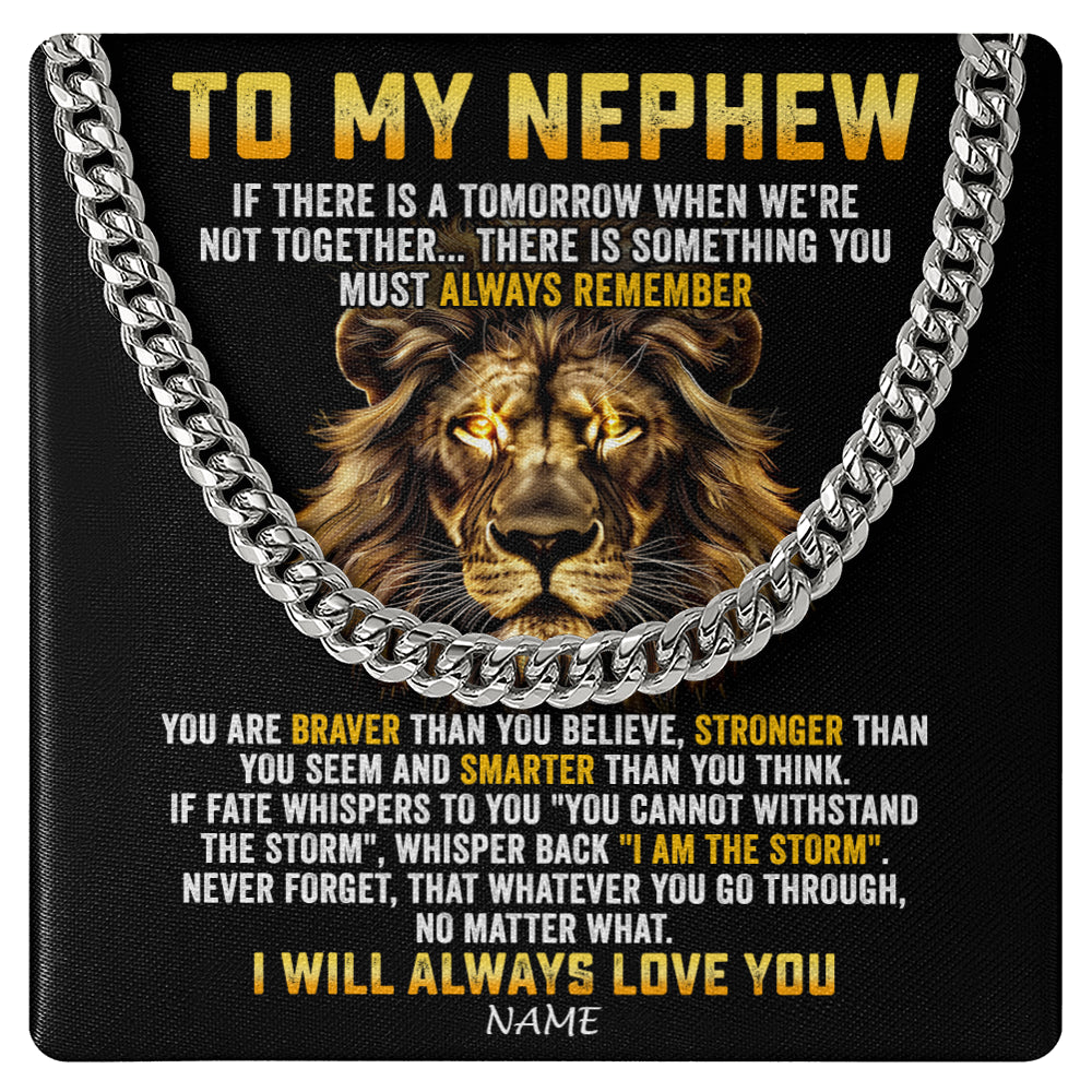 Cuban Link Chain Necklace Stainless Steel | 1 | Personalized To My Nephew Cuban Necklace From Aunt Uncle I Will Always Love You Lion Nephew Birthday Graduation Christmas Customized Gift Box Message Card | siriusteestore