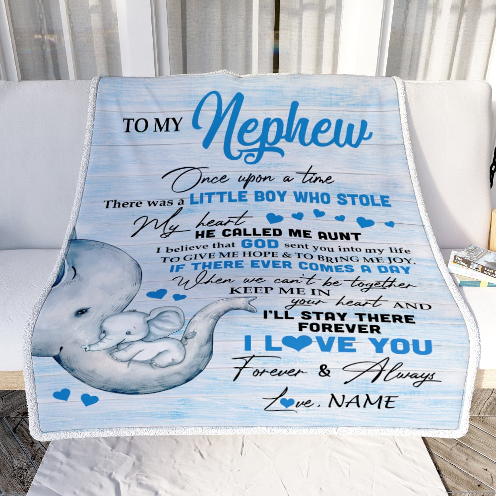 Personalized To My Nephew Elephant Blanket From Aunt Auntie I'll Stay There Forever Nephew Birthday Christmas Customized Bed Quilt Fleece Throw Blanket | siriusteestore