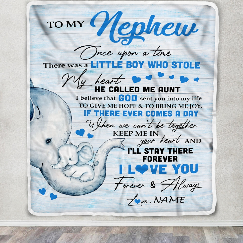 Personalized To My Nephew Elephant Blanket From Aunt Auntie I'll Stay There Forever Nephew Birthday Christmas Customized Bed Quilt Fleece Throw Blanket | siriusteestore