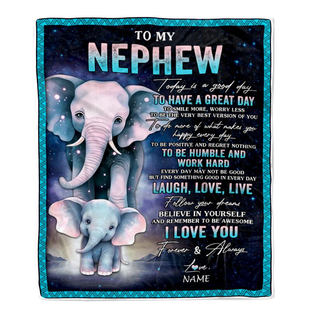 Personalized To My Nephew Elephant Blanket From Aunt Uncle Auntie Every Day Laugh Love Live Nephew Birthday Gifts Christmas Customized Fleece Throw Blanket | siriusteestore