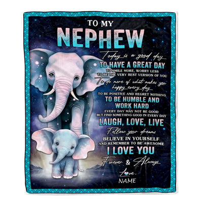Personalized To My Nephew Elephant Blanket From Aunt Uncle Auntie Every Day Laugh Love Live Nephew Birthday Gifts Christmas Customized Fleece Throw Blanket | siriusteestore