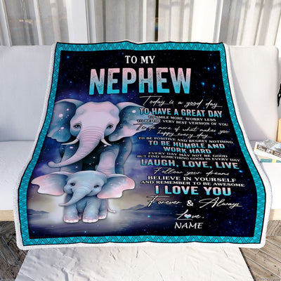 Personalized To My Nephew Elephant Blanket From Aunt Uncle Auntie Every Day Laugh Love Live Nephew Birthday Gifts Christmas Customized Fleece Throw Blanket | siriusteestore