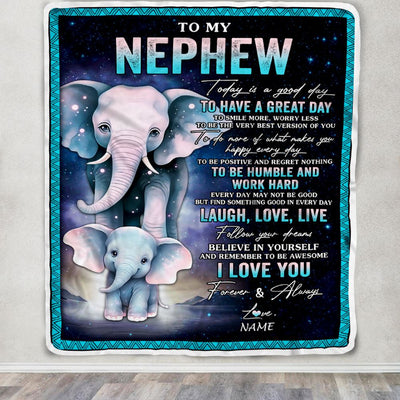 Personalized To My Nephew Elephant Blanket From Aunt Uncle Auntie Every Day Laugh Love Live Nephew Birthday Gifts Christmas Customized Fleece Throw Blanket | siriusteestore
