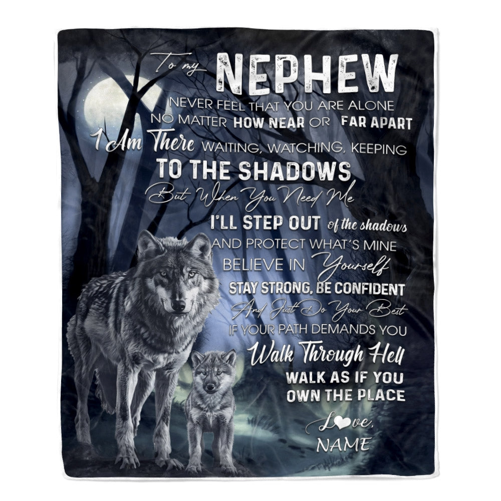 Personalized To My Nephew From Aunt Uncle Blanket Never Feel You Are Alone Wolf Moon Night Dark Forest Family Love Nephew Birthday Christmas Fleece Blanket | siriusteestore