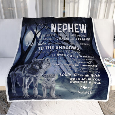 Personalized To My Nephew From Aunt Uncle Blanket Never Feel You Are Alone Wolf Moon Night Dark Forest Family Love Nephew Birthday Christmas Fleece Blanket | siriusteestore