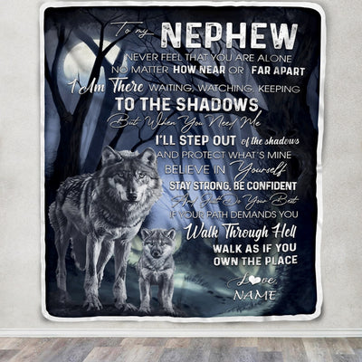 Personalized To My Nephew From Aunt Uncle Blanket Never Feel You Are Alone Wolf Moon Night Dark Forest Family Love Nephew Birthday Christmas Fleece Blanket | siriusteestore
